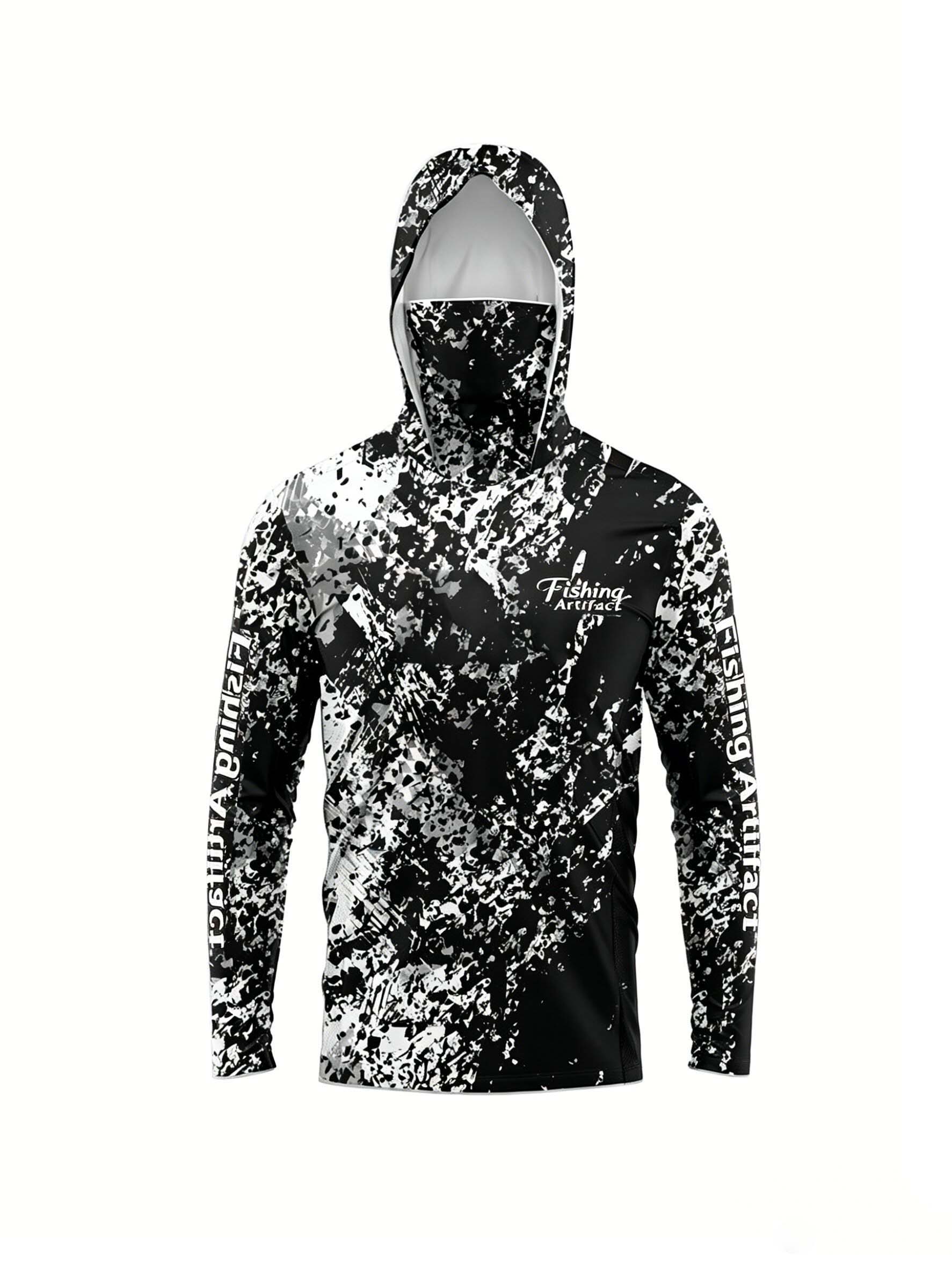 Fishing Mask Sun Protection - メンズ 夏用 3Dプリント フィッシングフーディー フェイスマスク付き ブラックホワイト