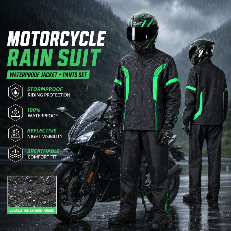 Fishing Rain Suit - バイク用レインスーツ 防水ジャケット+パンツセット、夜間走行用反射ストリップ、暴風雨対策