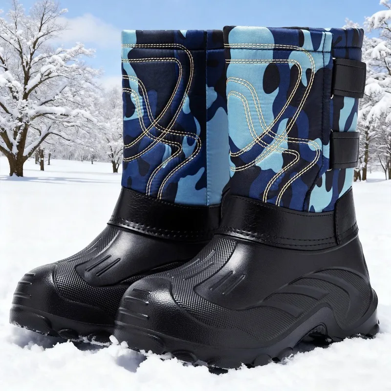 Fishing Boots - メンズカモフラージュハイカットウィンタースノーブーツ、合成皮革EVAソール、防水、暖かい裏地付き、アウトドア、釣り、作業用ブーツ