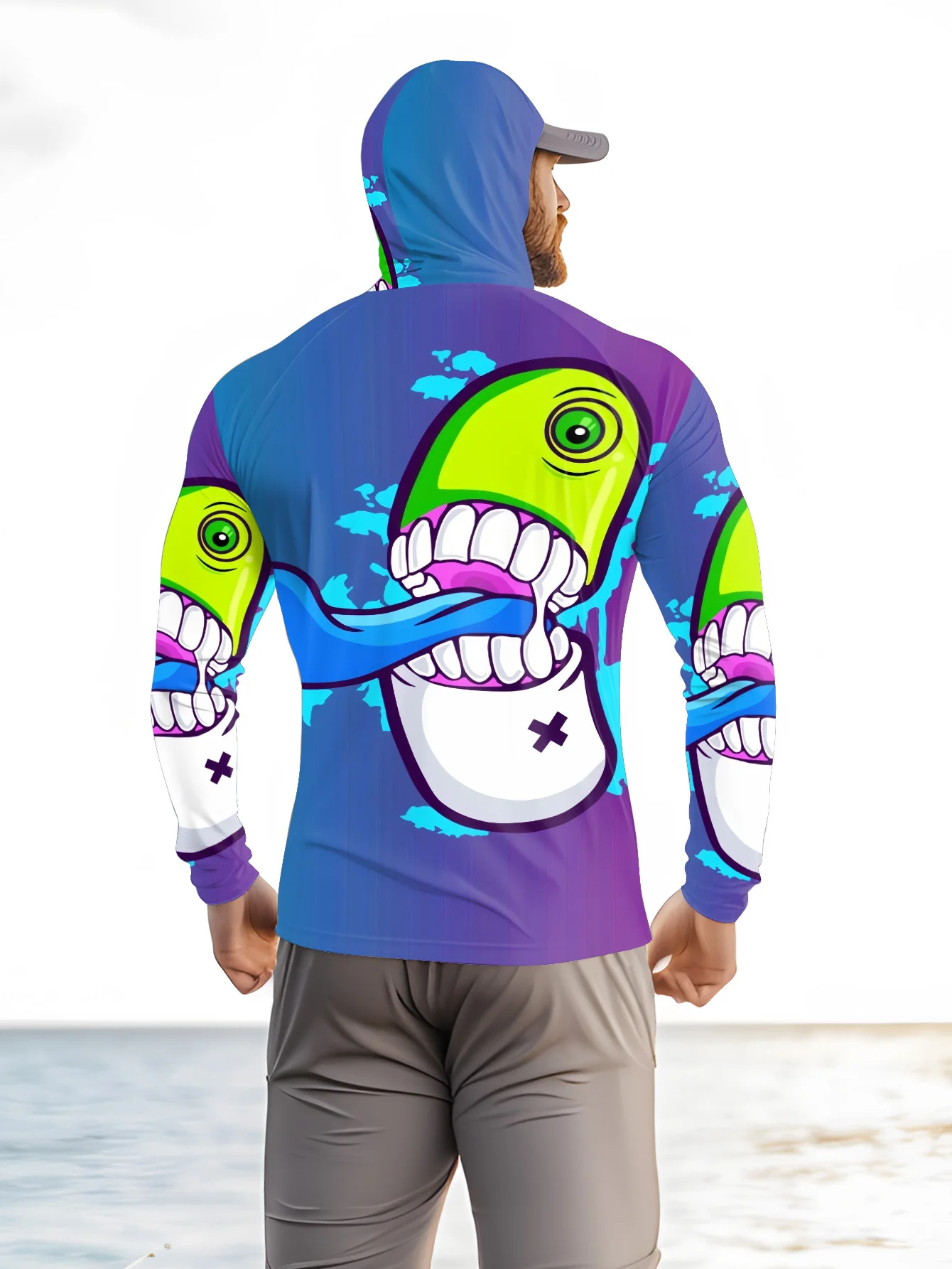 メンズ向け、漫画風のモンスター柄グラフィティプリント、フェイ - Fishing Mask Sun Protection のレビューと価格