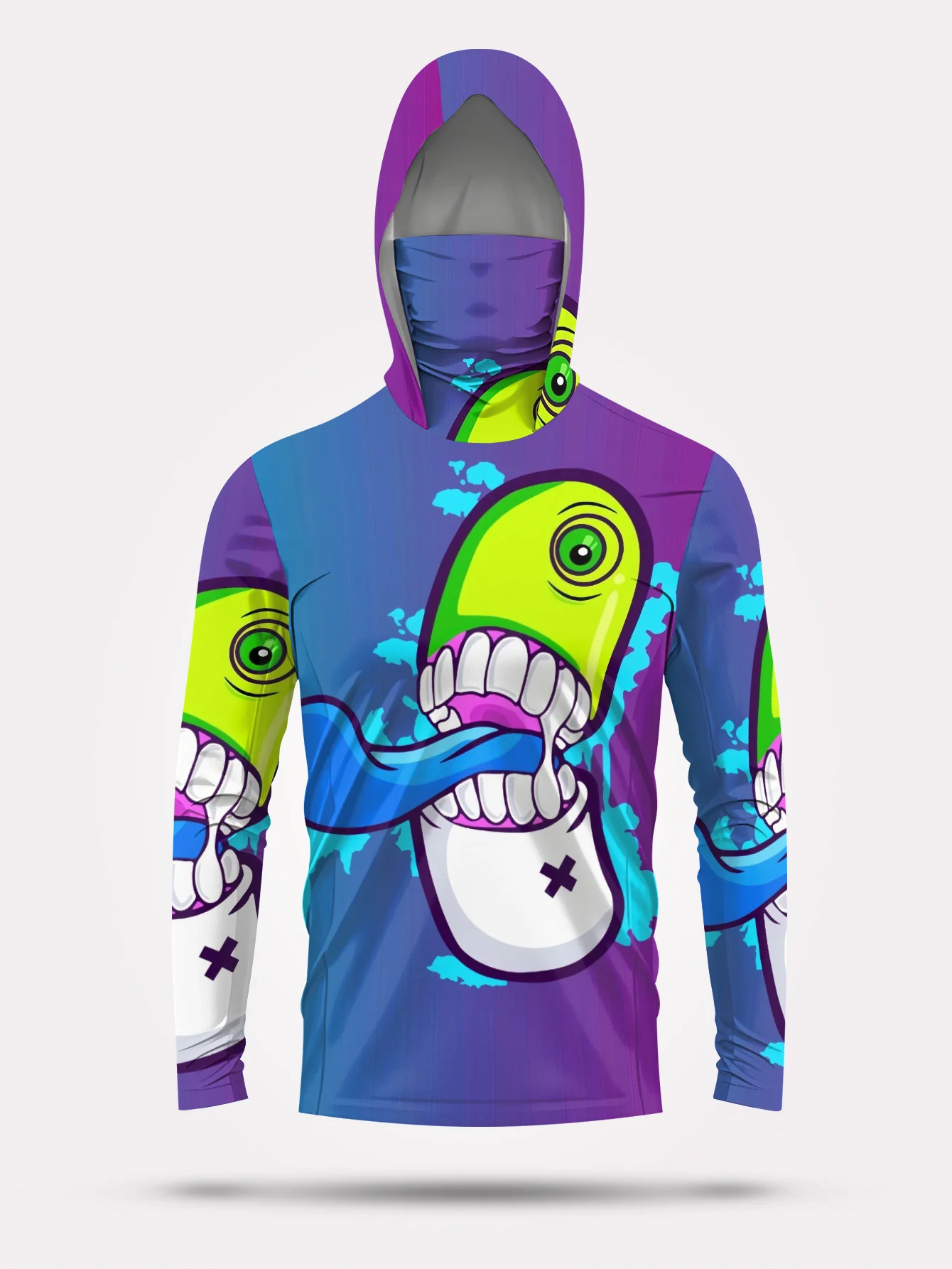 メンズ向け、漫画風のモンスター柄グラフィティプリント、フェイ - Fishing Mask Sun Protection のレビューと価格