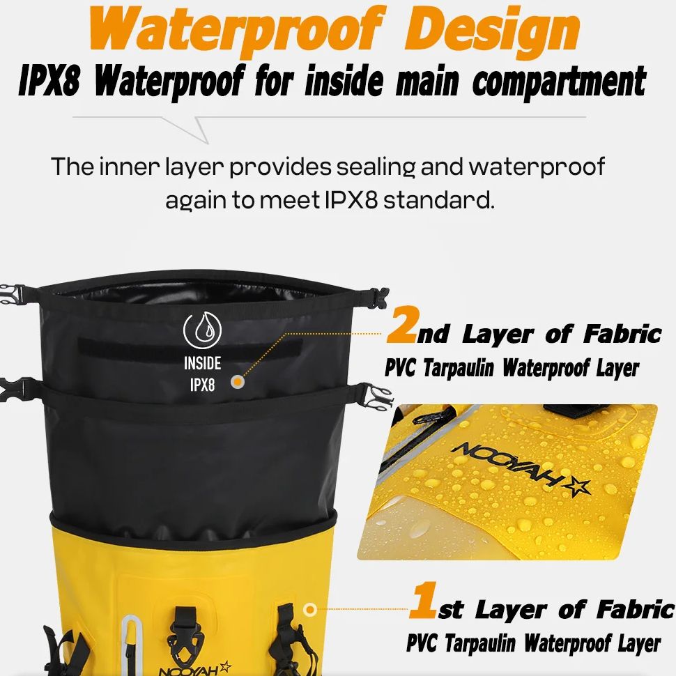 NOOYAH ドライバッグ防水バックパック IPX8 ロール - Fishing Bag Waterproof のレビューと価格