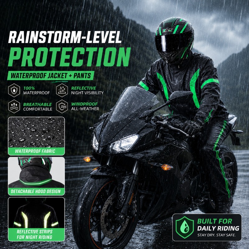 バイク用レインスーツ 防水ジャケット+パンツセット、夜間走行 - Fishing Rain Suit のレビューと価格