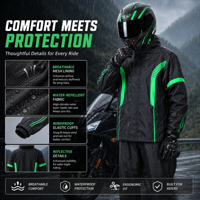 バイク用レインスーツ 防水ジャケット+パンツセット、夜間走行 - Fishing Rain Suit のレビューと価格
