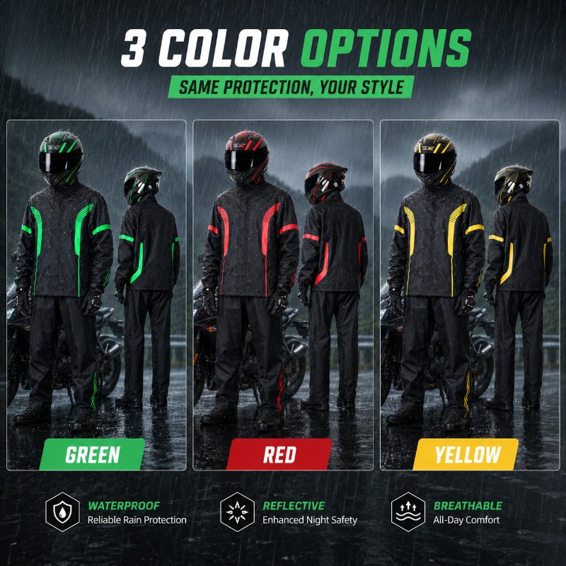 バイク用レインスーツ 防水ジャケット+パンツセット、夜間走行 - Fishing Rain Suit のレビューと価格