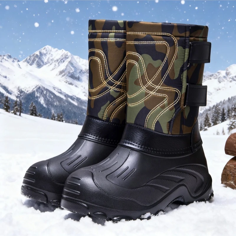 メンズカモフラージュハイカットウィンタースノーブーツ、合成皮 - Fishing Boots のレビューと価格